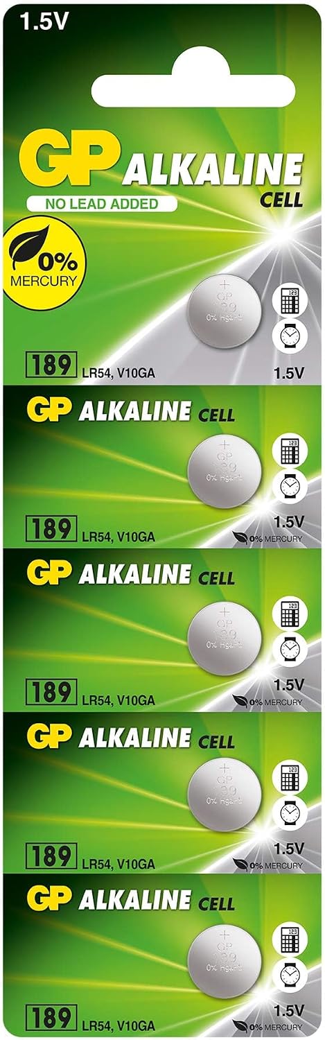 Batteries Gp189 Lr54/189/V10Ga Boy Alkalin Düğme Pil, 1.5 Volt, 5'Li Kart