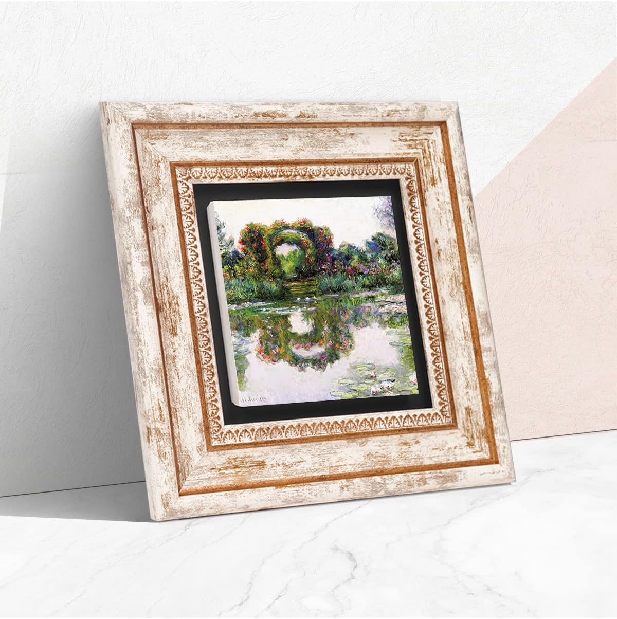 Claude Monet Gül Çiçekli Kemer Taş Duvar Tablosu - Çerçeveli Taş Tablo - Dekoratif Duvar Sanatı - Modern Ev ve Ofis Duvar Dekoru T1-251