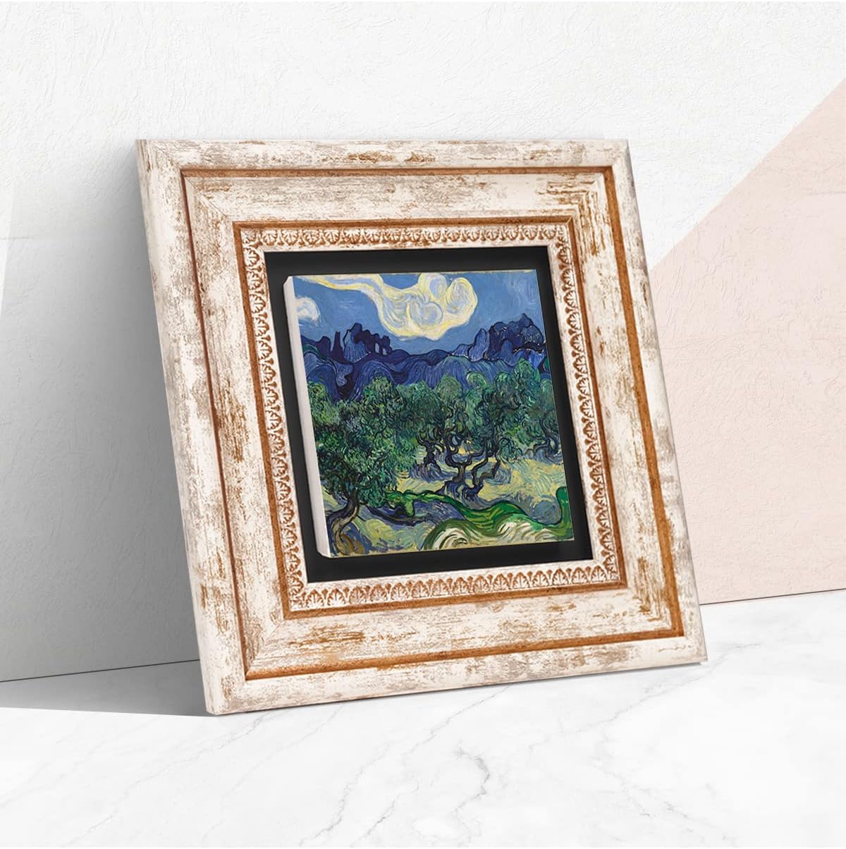 Van Gogh Zeytin Ağaçları Taş Duvar Tablosu - Çerçeveli Taş Tablo - Dekoratif Duvar Sanatı - Modern Ev ve Ofis Duvar Dekoru T1-297