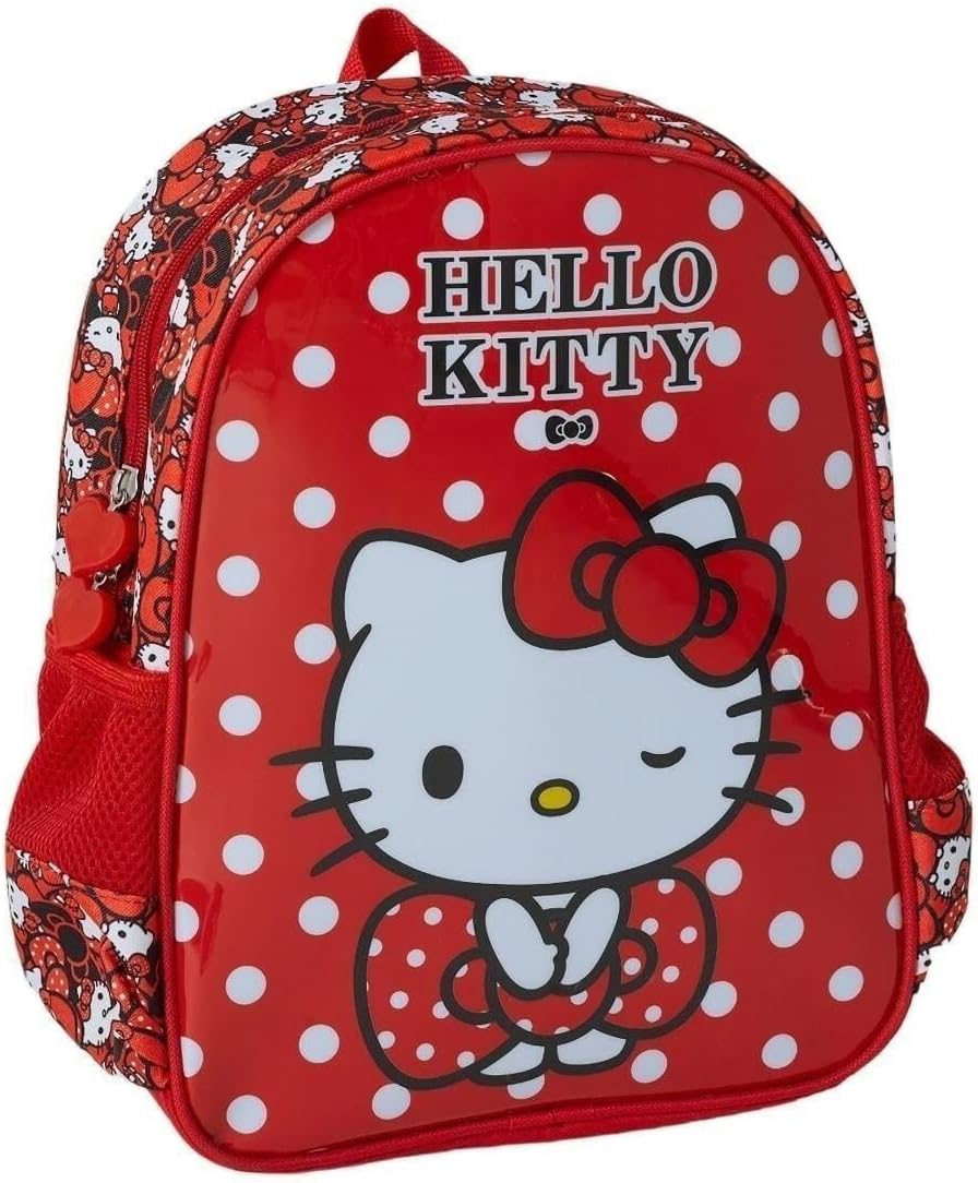 Kırmızı Çocuk Sırt Çantası, Polka Noktalı Desen, 7 Adet Defter Hediyeli