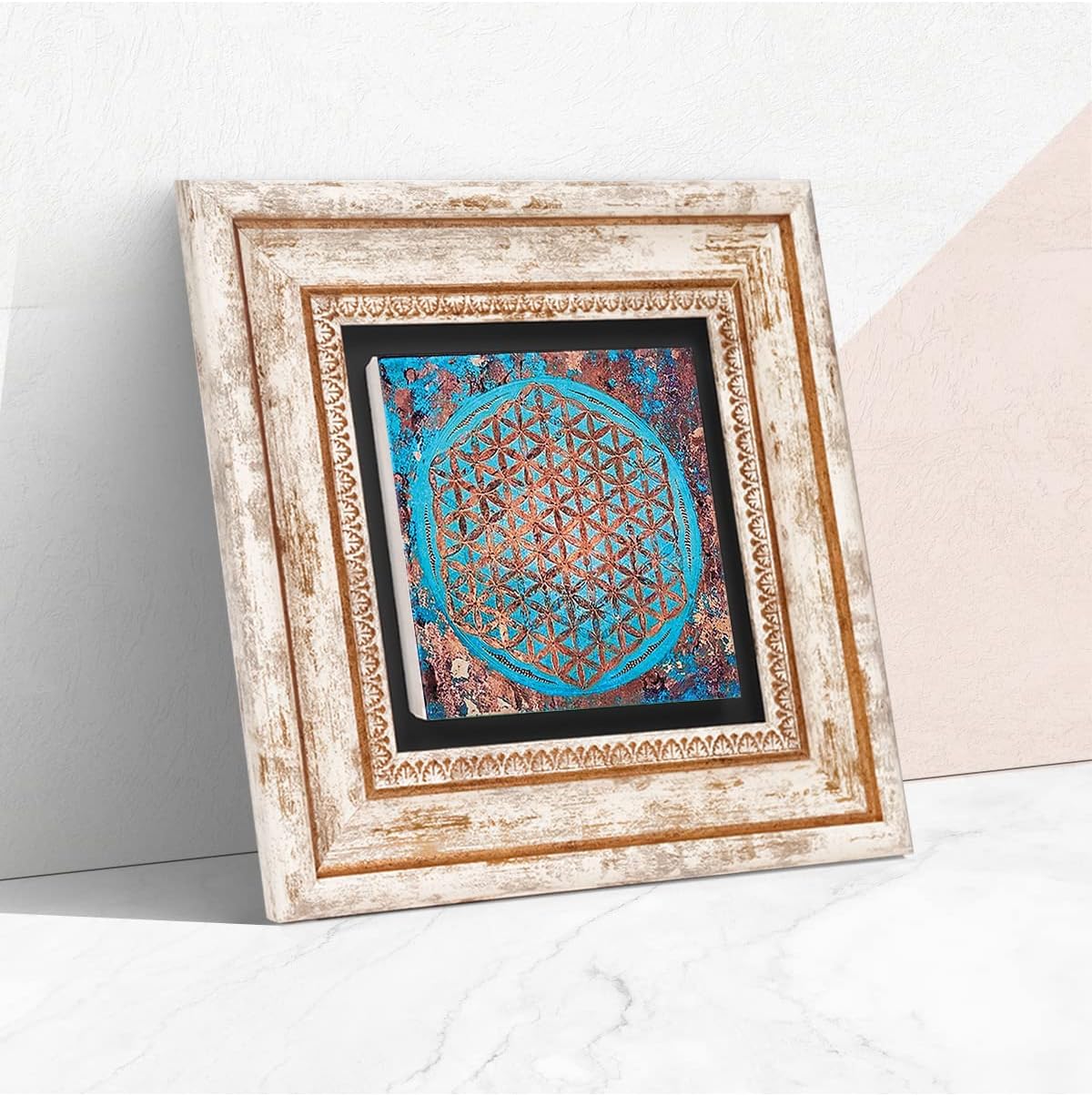 Yaşam Çiçeği Taş Duvar Tablosu - Çerçeveli Taş Tablo - Dekoratif Duvar Sanatı - Modern Ev ve Ofis Duvar Dekoru K1-190