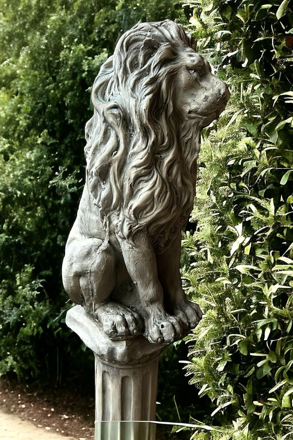 Dekoratif 53cm Eskitme Gri Aslan Ve Sütun Set Ev Balkon Bahçe Dekorasyon Bohem Biblo Heykel