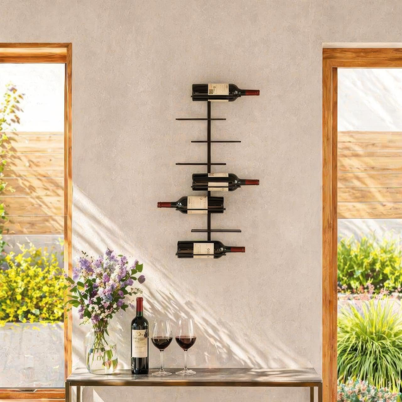 Rack And Cork - Modern Metal Şarap Rafı – Duvara Monte Edilebilir 8 Şişelik Şarap Tutucu – Minimalist Ev Bar Dekorasyonu