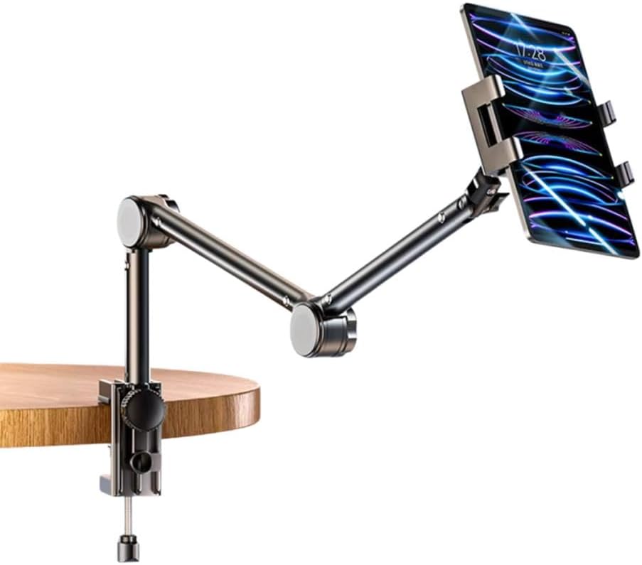 Teleskopic Ayarlanabilir Klipsli Yatak Masa Kenarı İçin Tablet Standı Tablet Tutucu 360 Döner Başlık