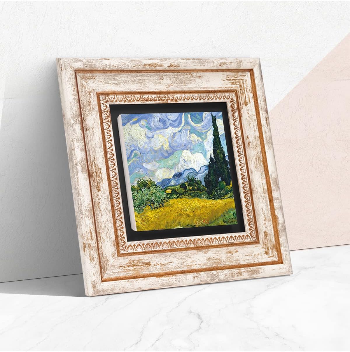 Van Gogh Selvi Ağaçlı Buğday Tarlası Taş Duvar Tablosu - Çerçeveli Taş Tablo - Dekoratif Duvar Sanatı - Modern Ev ve Ofis Duvar Dekoru T1-298