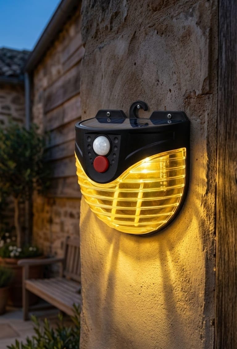 Solar Duvar Lambası PT-2964, Güneş Enerjili Bahçe Aydınlatması, Hareket Sensörlü Dış Mekan Lambası, Sarı Işık Ledli Gece Lambası, Su Geçirmez Aplik