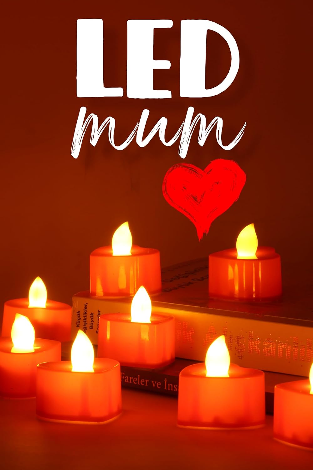 8 Adet Mini Led Mum Seti Pilli Dumansız Alevli Ledli Dekoratif Yapay Mum Dekor Işığı (8 Adet (Kalp Kırmızı 4 cm))
