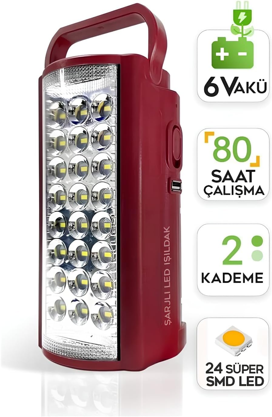 Kamp Lambası ve Portatif Işıldak Usb Şarj 6v Akülü 80 Saat - 3 gün Aydınlatma 24 Smd Led Işıldak Lamba 220v Şarj - USB Şarj Çıkışlı