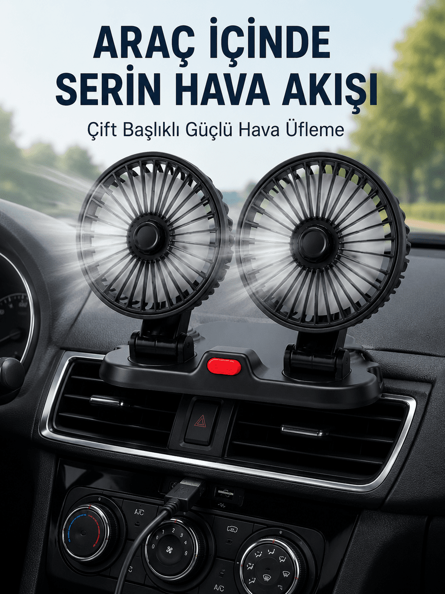 Ayarlanabilir Çift Başlıklı Sessiz Araç İçi Vantilatör
