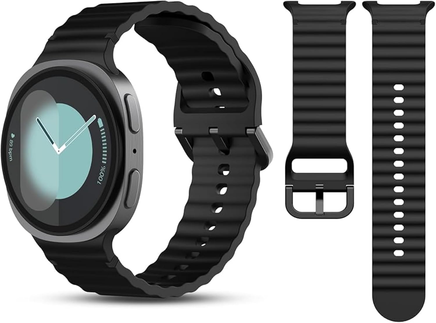 Samsung Galaxy Watch 9 / Watch 8 (40mm/44mm) ve Watch 8 Classic (46mm) Uyumlu Premium Dalgalı Yumuşak Silikon Spor Kordon - Nefes Alabilen, Konforlu, Suya Dayanıklı, Terletmeyen Kayış