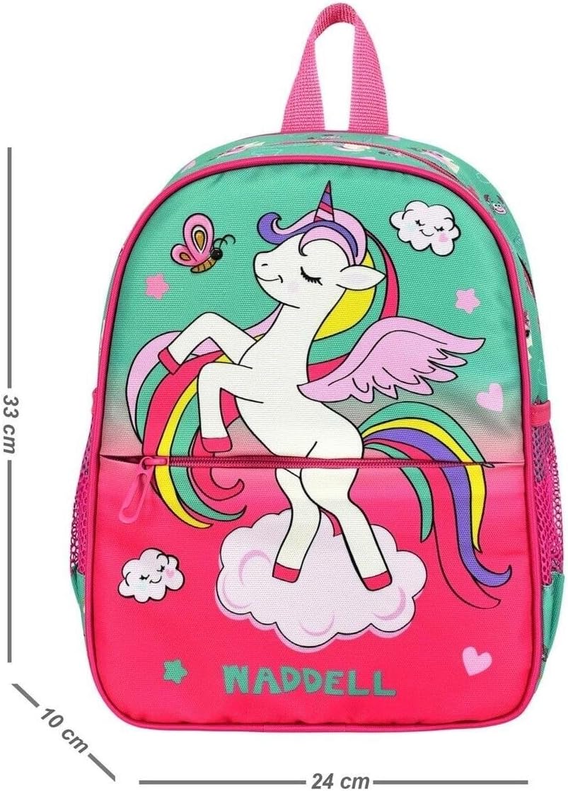Pembe Unicorn Desenli Anaokulu Kreş Sırt Çantası, 24x33x10 cm, Çok Renkli