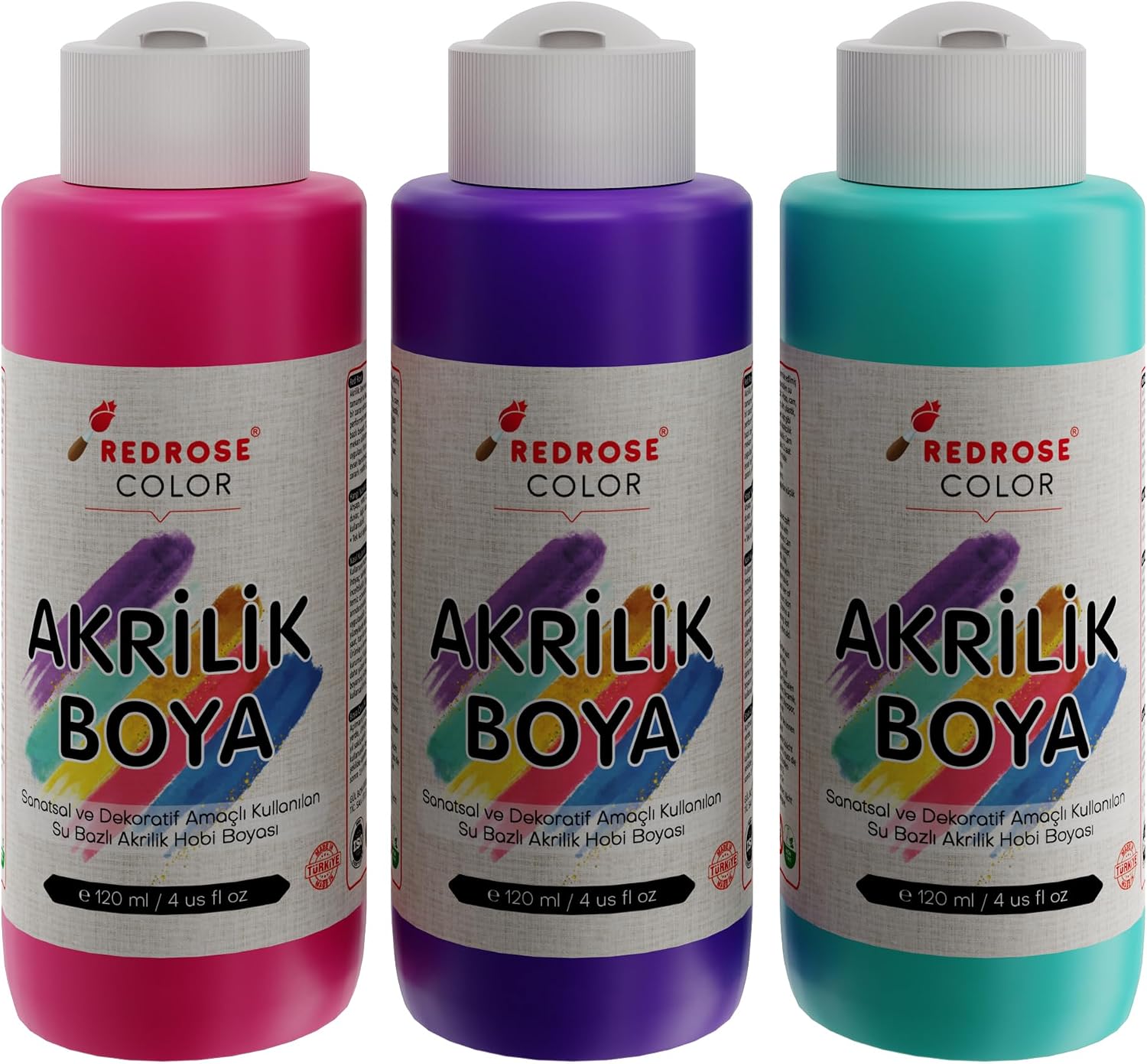 Mor-Fuşya-Turkuaz Akrilik Boya 3'lü Set 3x120ml
