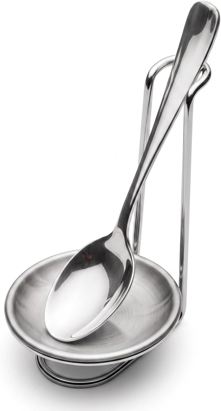 Paslanmaz Çelik Kepçe Standı, Yemek Yağ Lekelerine Karşı Temiz Tutan Dik Metal Gövde, Kevgir Kaşık Çırpıcı Mutfak Seti Altlığı, Kaşıklık, Tezgah Ve Mutfak İçin Hijyen Altlık