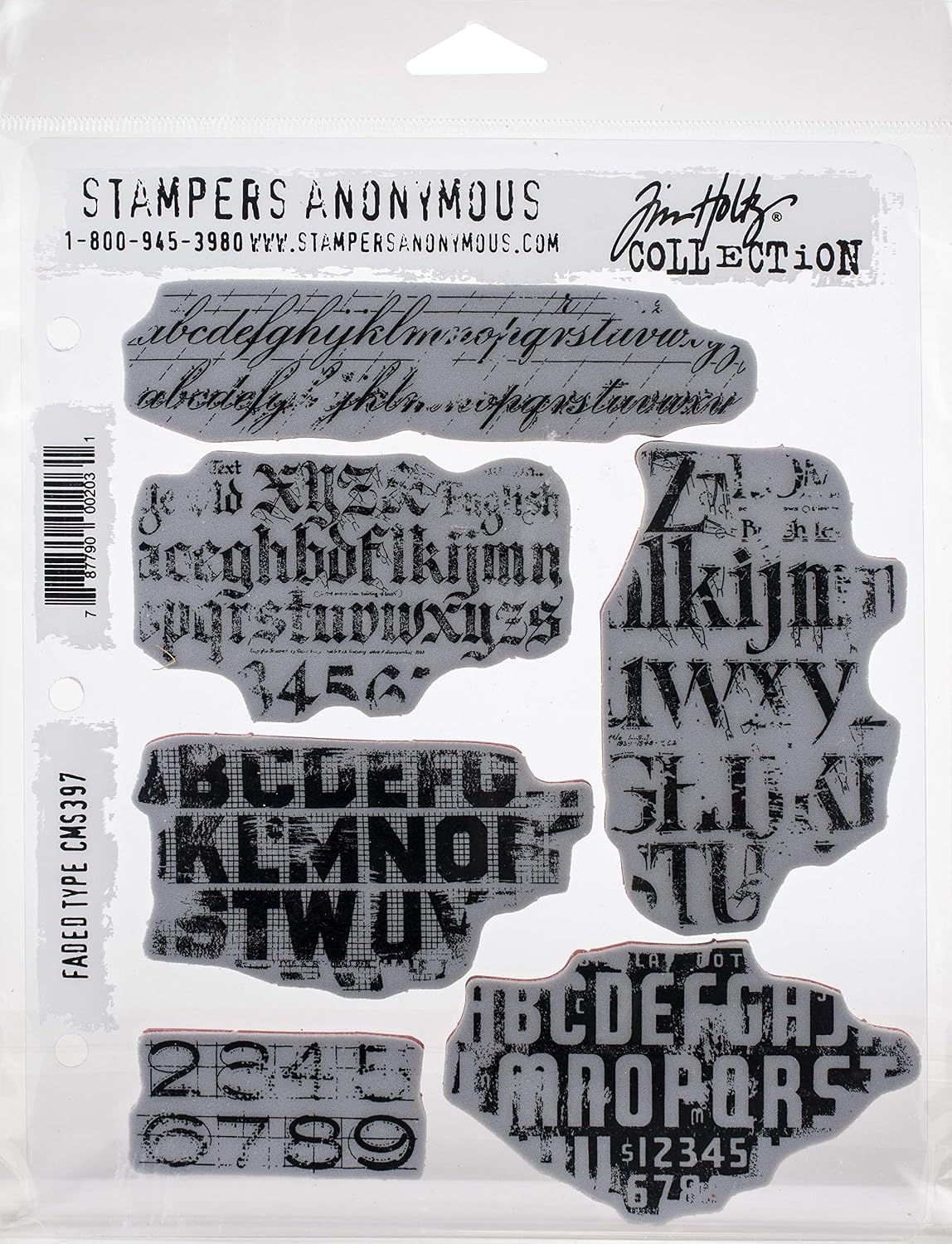 Tim Holtz - Stampers Anon CMS397 Faded Tim Holtz Stamp Cling RBBR Damga Seti, Fadd, Gizli Tip, Tek Beden