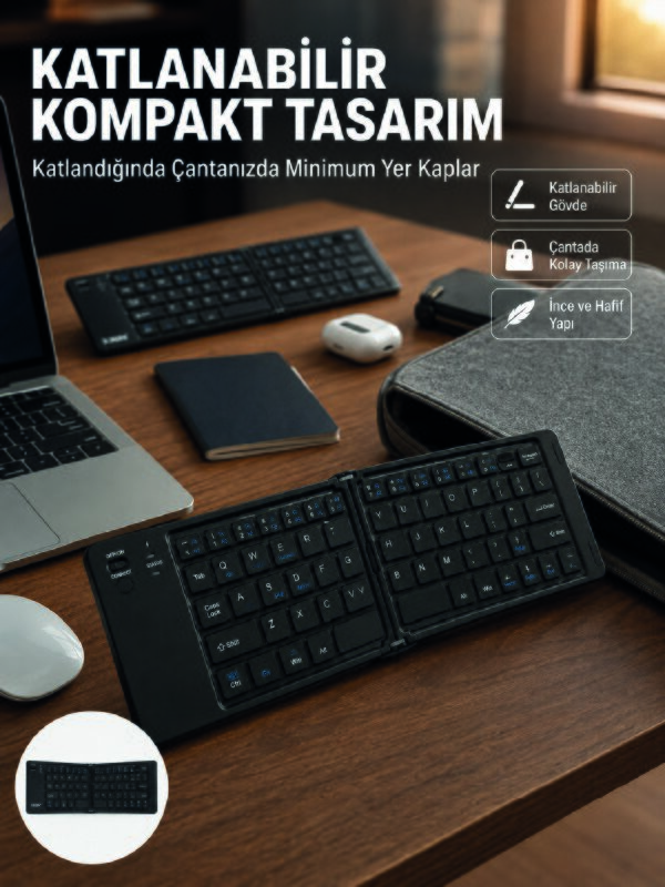 Kablosuz Katlanabilir Bluetooth Klavye Telefon Tablet Bilgisayar Uyumlu