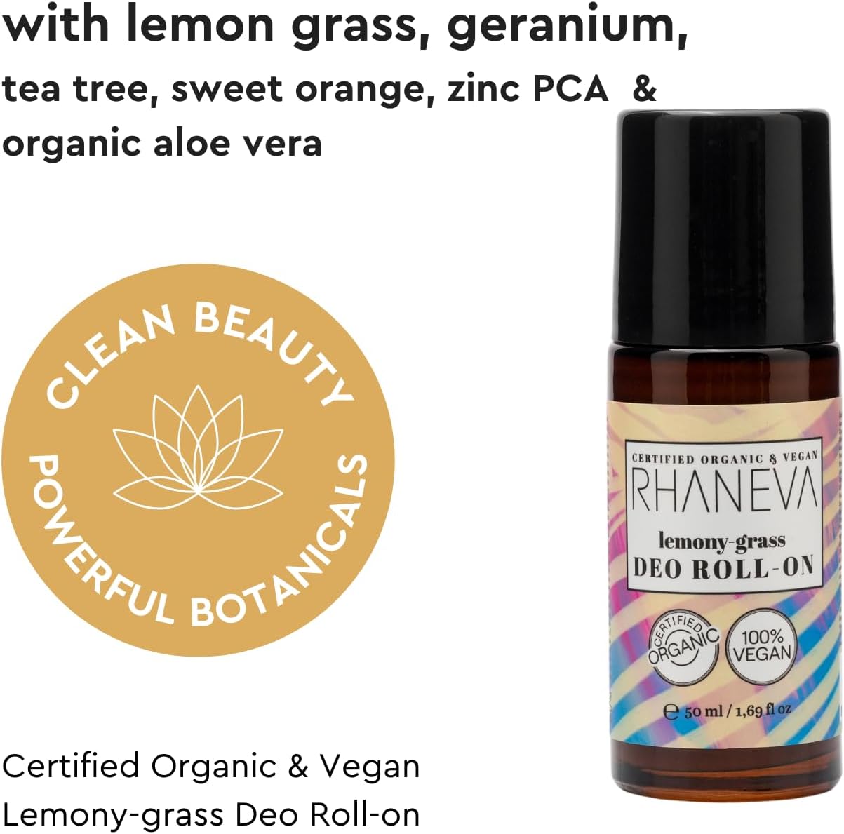 Lemony-grass Deo Roll-On, Organik ve Vegan Sertifikalı, 50 ml