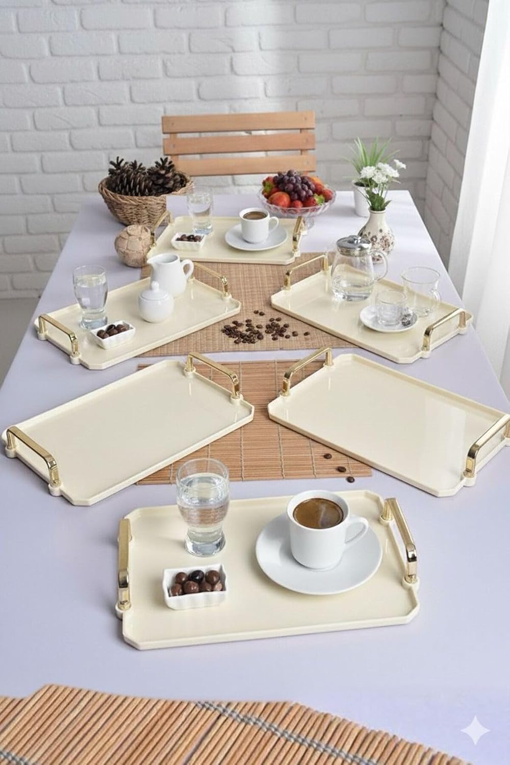 Şura Mutfak Akrilik Kahve Sunum Tepsisi, Krem, 25x17 cm, 6'lı Set
