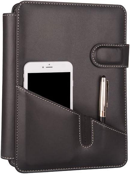 5281 Ajanda Tarihsiz Çizgili 17x24 Ajanda Defter 160 Yaprak Ivory Kağıt Suni Deri Telefon Kılıflı Hesap Makineli Organizer, Siyah