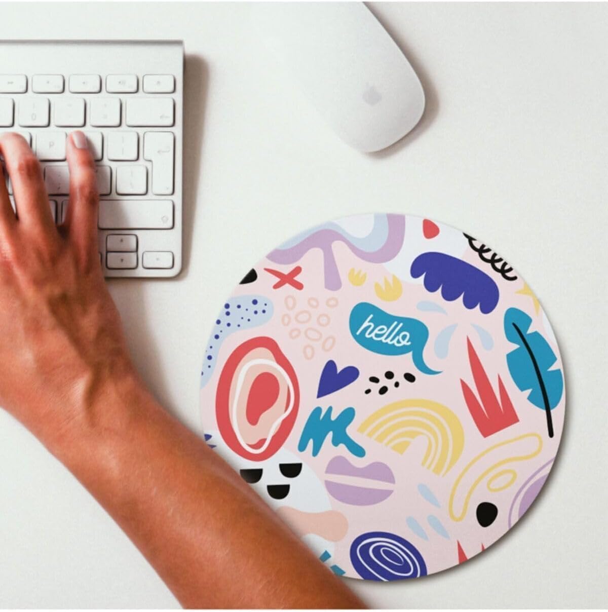 Minimal Renkli Tasarımlı Yuvarlak Mousepad - Mouse Pad - Fare Altlığı