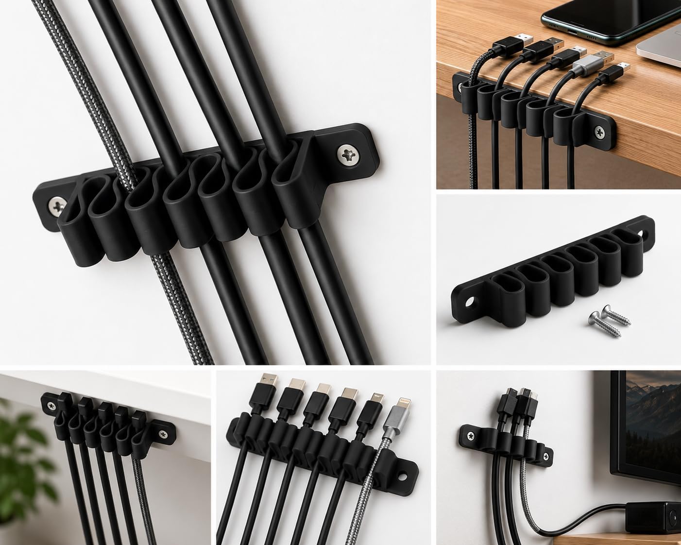 6 Bölmeli Kablo Düzenleyici – Masa ve Duvar İçin Modern Kablo Organizeri