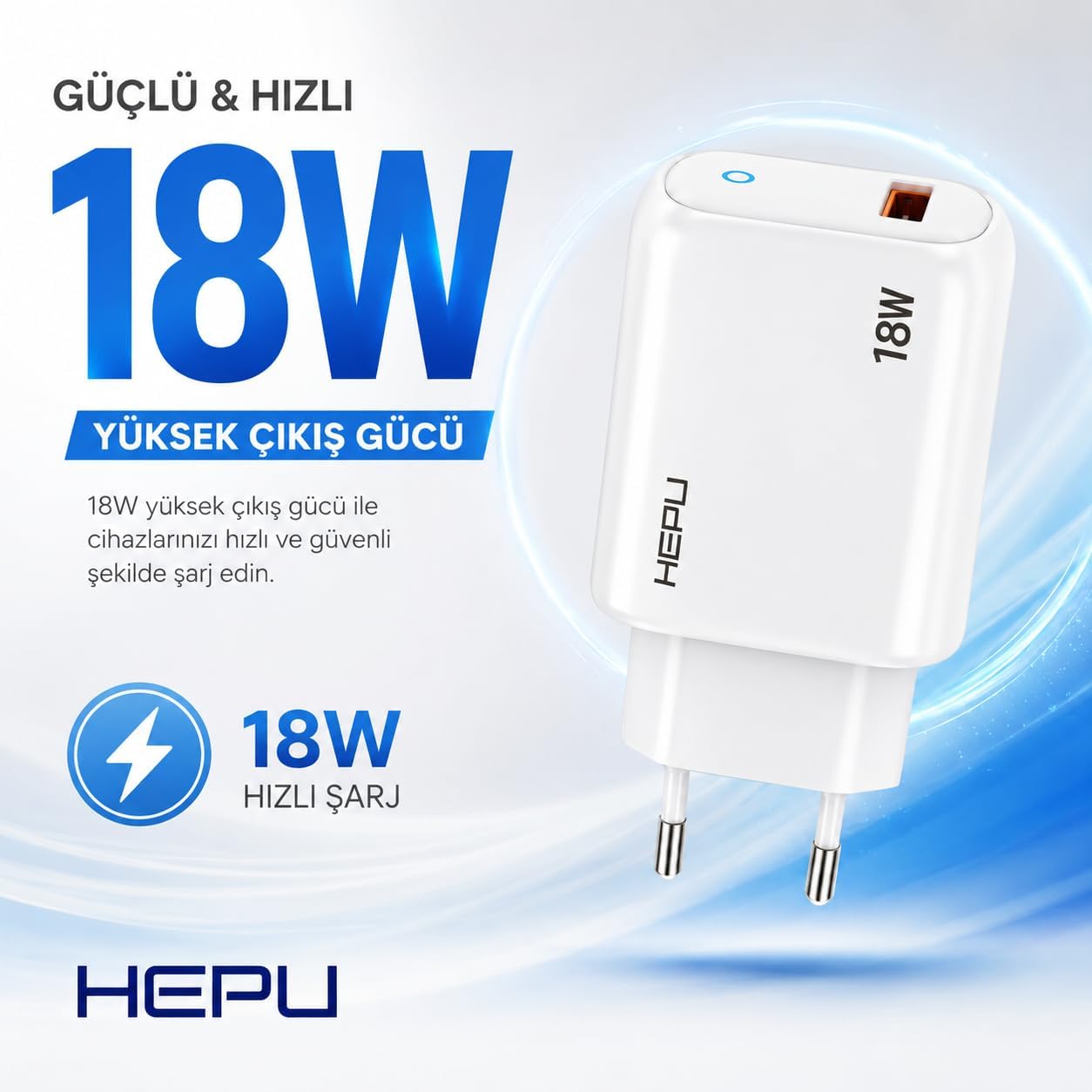 HP-618 18W 3A Hızlı Şarj Adaptörü – Qualcomm Quick Charge + Type-C Kablo Dahil