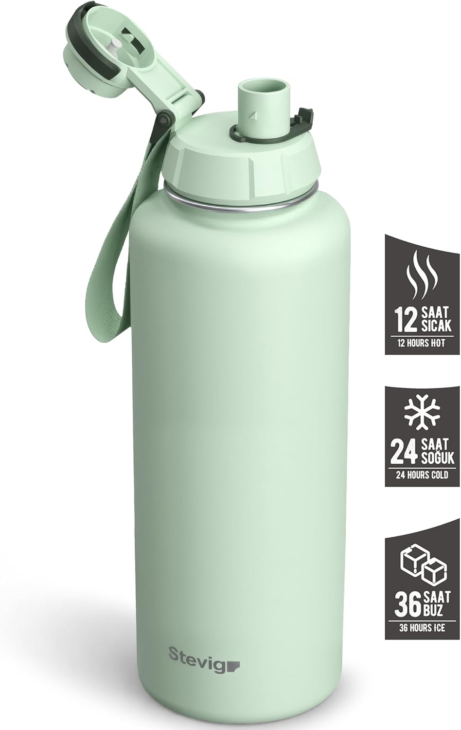 1 Hand Leak-Proof Sızdırmaz Çelik Termos 1500 ML Smoke Green ST-256