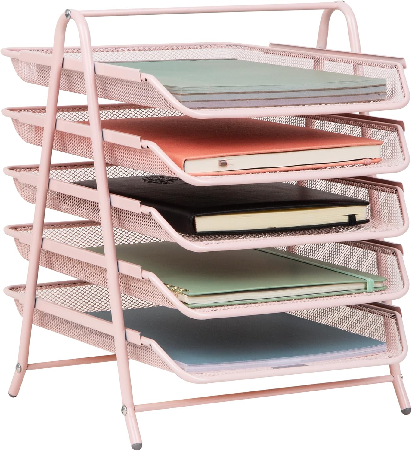 Ağ Koleksiyonu Kağıt Rafı, 5 Katlı, Dosya Saklama, Çalışma Masası Düzenleyici, Metal Örgü, Metal, Pembe, 5 Katlı