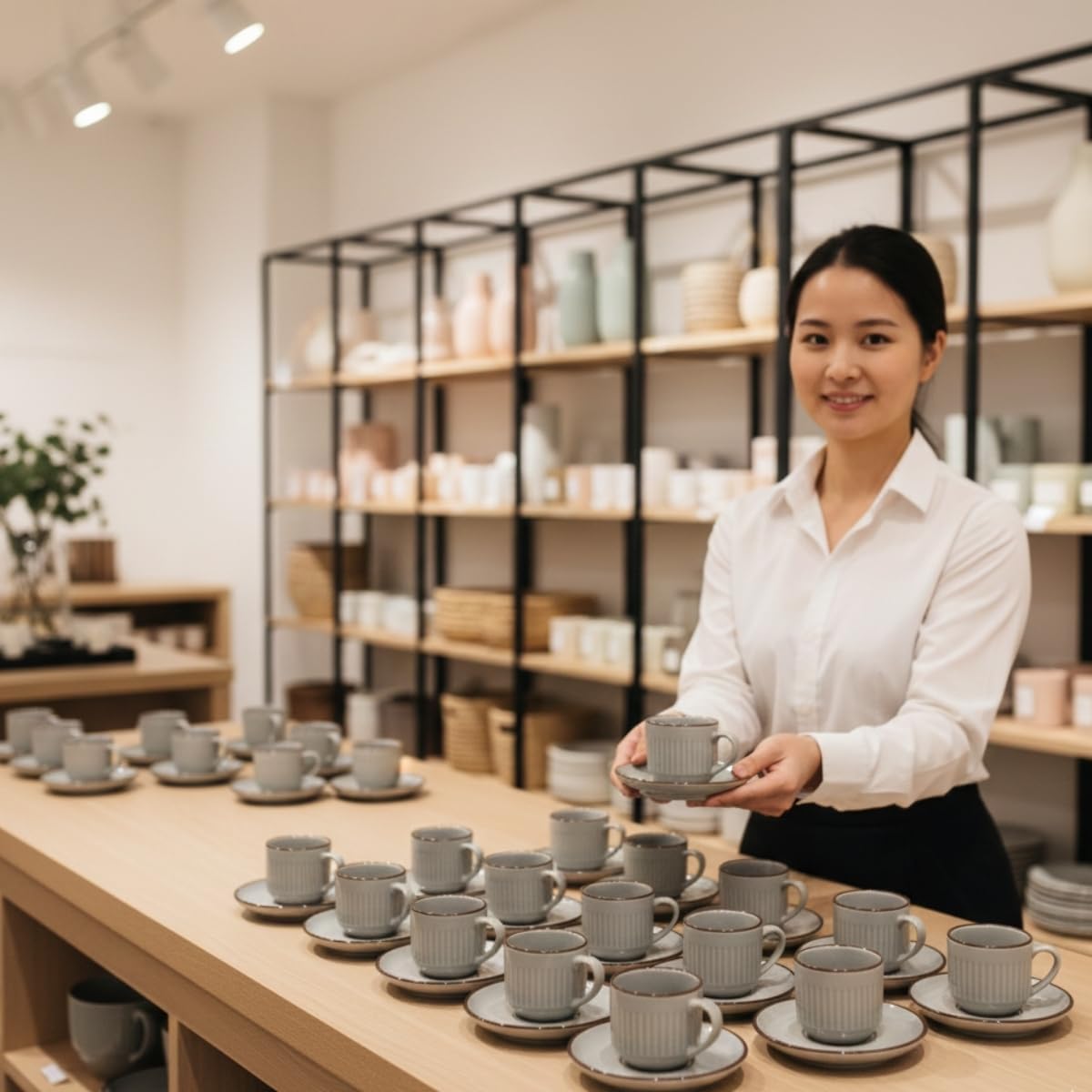 2'li Set Çizgili Seramik Fincan Takımı | Mat Kahverengi Beyaz Rustik Espresso & Türk Kahvesi Fincanı | Çift Kişilik Kulplu Servis Seti | Modern Ev ve Kafe Stili