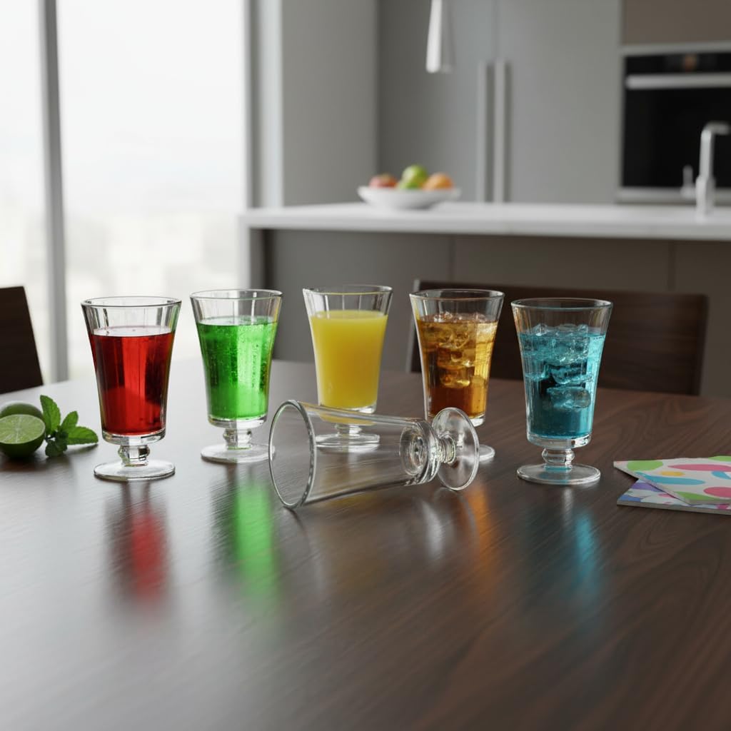 6'lı Cam Kahve Yanı Su Bardağı Seti - 125 ml Ayaklı, Şeffaf ve Kristal Kesim Desenli Nostaljik Kadeh Takımı