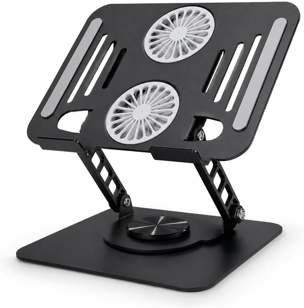 Laptop Soğutucu Stand Çift Fanlı 360 Derece Döner Ayarlanabilir Notebook Yükseltici Metal Bilgisayar Standı Katlanabilir Masaüstü Laptop Tutucu | 286