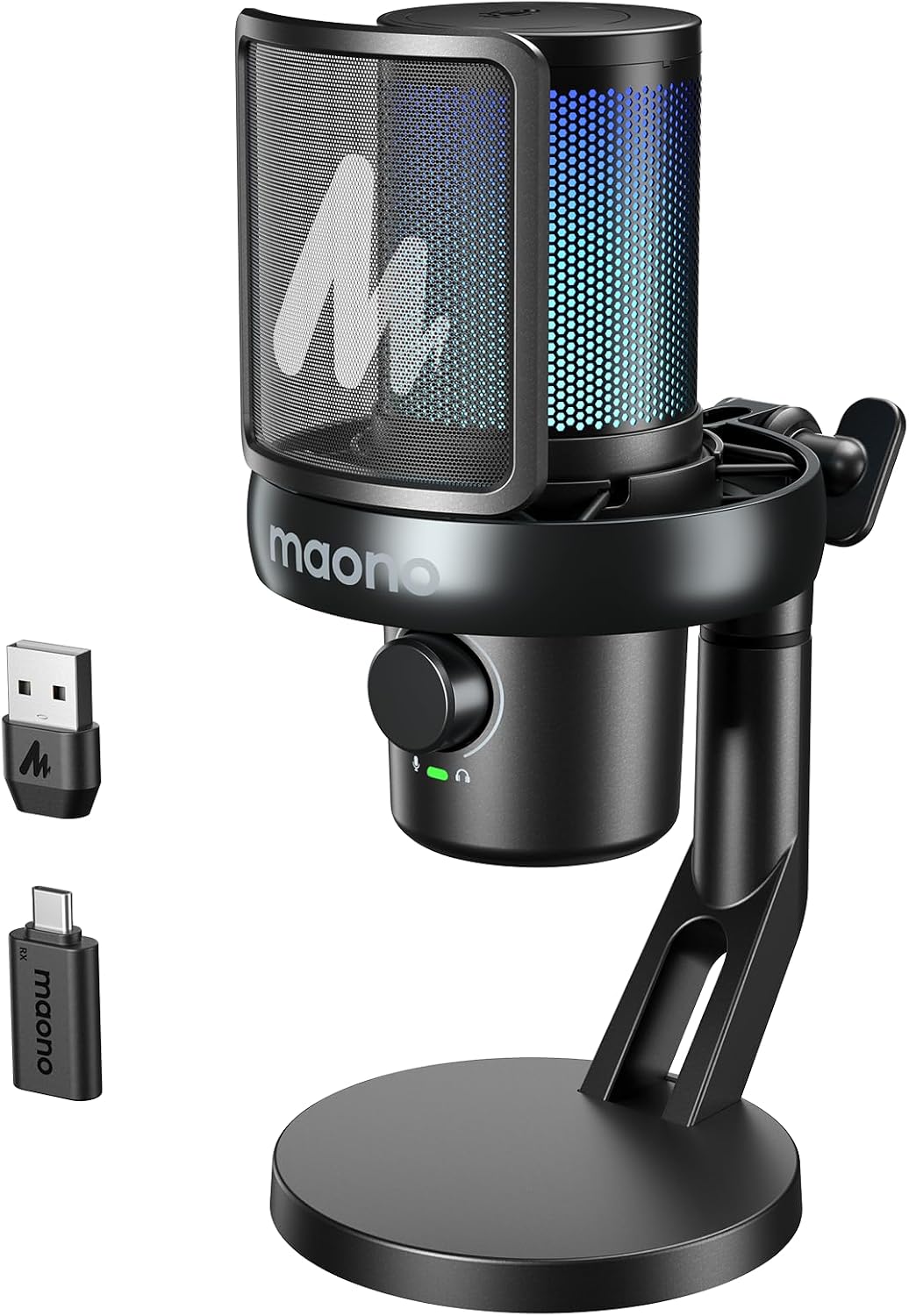 PC için Mikrofon Kablosuz, Yazılımlı USB Mikrofon, AI Ses Değiştirme, Üç Seviyeli Gürültü Engelleme, Özel RGB Işık, Sessiz, Oyun, Podcasting, Akış, Kayıt, DM40 Pro Siyah