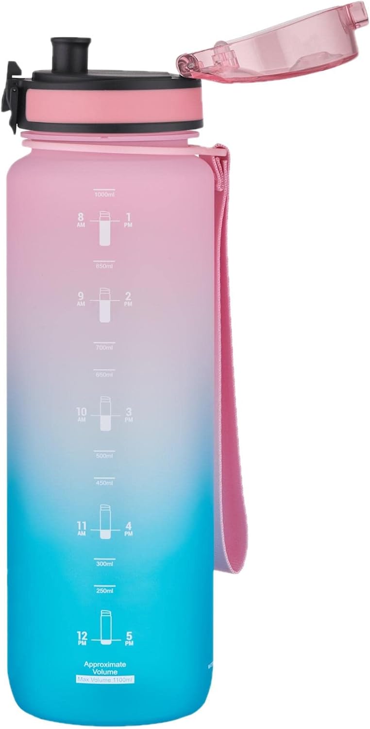 FiftyFifty 1000ml BÜYÜK BOY Çift Renk Softtouch FF Collection Tritan Su Matarası Pembe-Yeşil