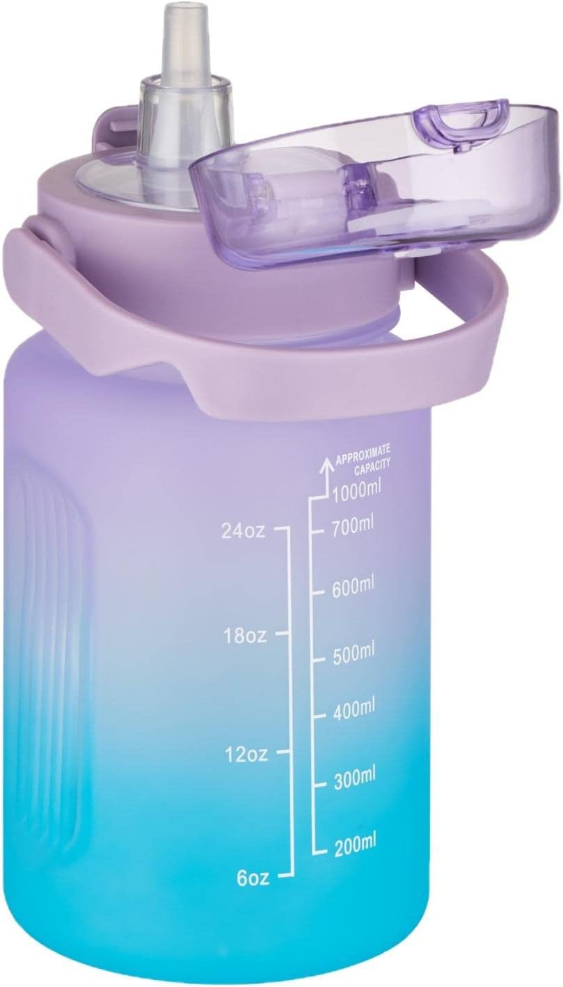 1000 ml Pipetli/Pipetsiz Kullanım Çift Renk SoftTouch Motivasyon Matarası Sticker Hediyeli