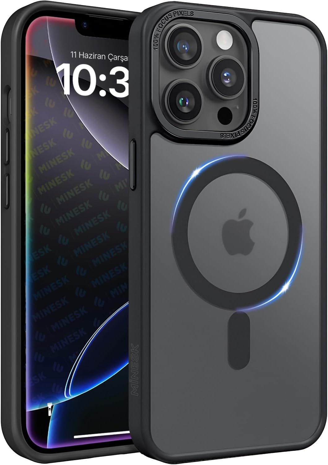 iPhone 12-12 Pro için Mattmag Serisi Magsafe ile Uyumlu Wireless Şarj Destekli Arkası Mat Silikon Kılıf Yükseltilmiş Lens Çerçeveli ve HassasTakımlı Ultra Güçlü Koruma Kılıf (Siyah, 12-12 Pro)