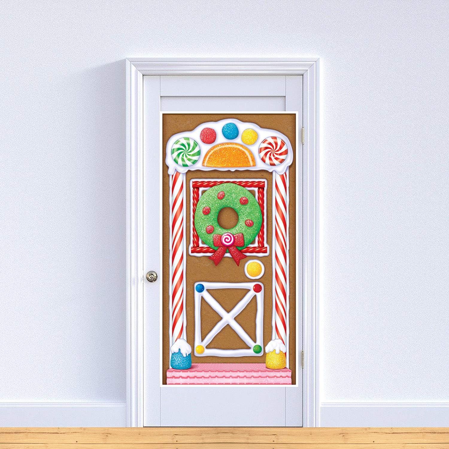 Baskılı Plastik Zencefilli Ev Kapı Kapağı Kapalı/Dış Mekan Noel Partisi Süslemeleri, 76 x 132 cm, Çok Renkli