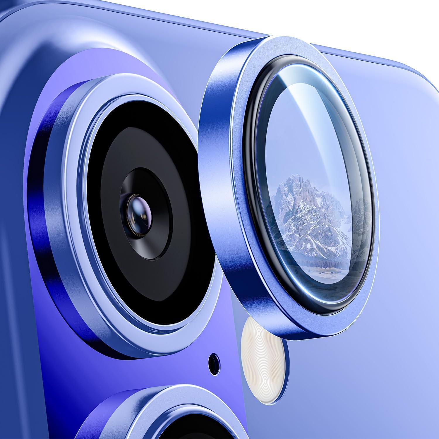 iPhone 16 ve 16 Plus ile Uyumlu Alüminyum Alaşım Çerçeveli ve 9H Sertliğinde Temperli Camlı Lens Koruyucu (Mavi, Sapphire Glass)