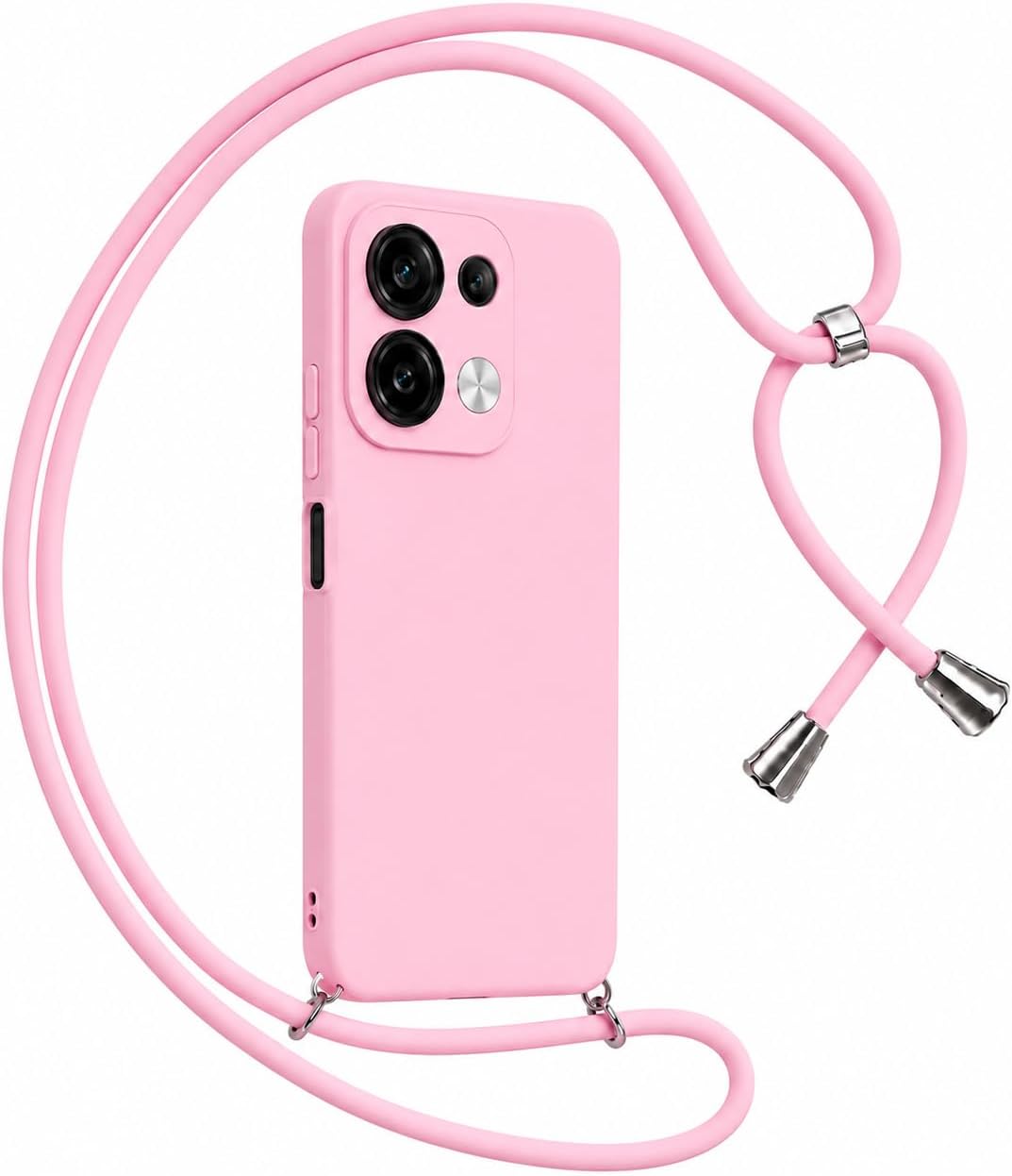 Poco X6 Pro ile Uyumlu Özel Üretim Ayarlanabilir İpli Boyun Askılı Silikon Kılıf Kadife İç Yapılı Viper Boyun Çapraz Taşıma Özellikli Asılabilen İpli Telefon Kılıfı Pembe