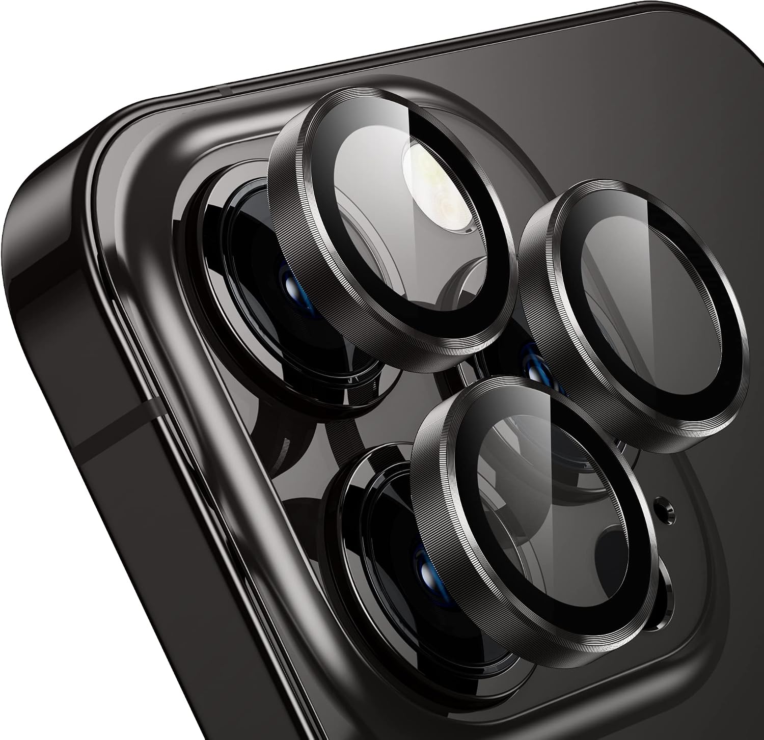 iPhone 14 Pro/iPhone 14 Pro Max Kamera Lens Koruyucu, [Orijinal Çekim Modeli] Kırılmaz Ultra HD Temperli Metal Cam Kamera Ekran Koruyucu Kapak Film Aksesuarları, Siyah Titanyum