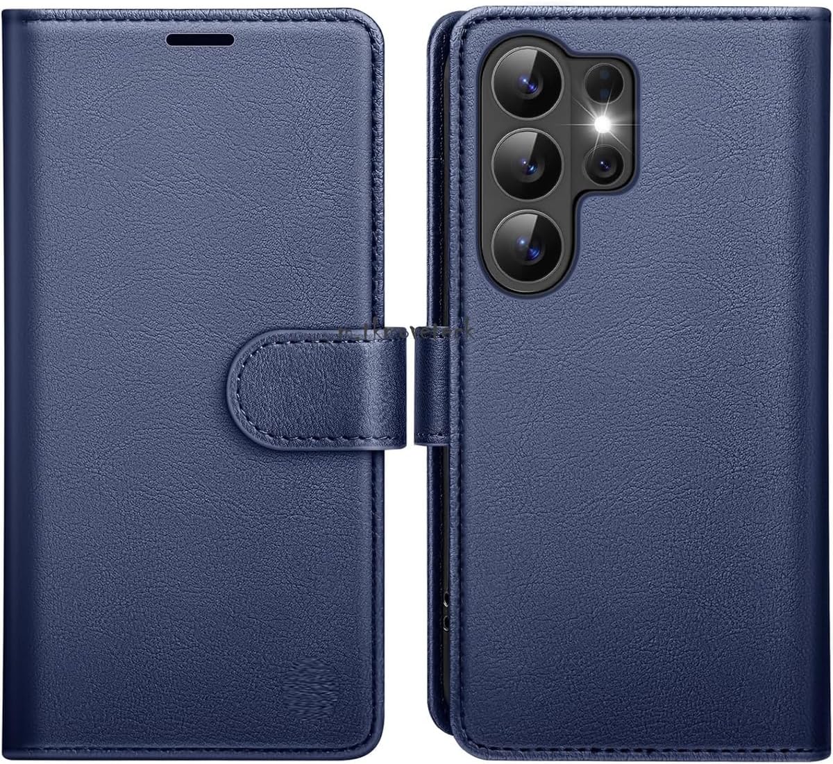Samsung Galaxy S26 Ultra ile uyumlu Kılıf 360 Tam Kaplar Deri Dokulu Kapaklı Cüzdan Standlı Kartvizitli - Lacivert