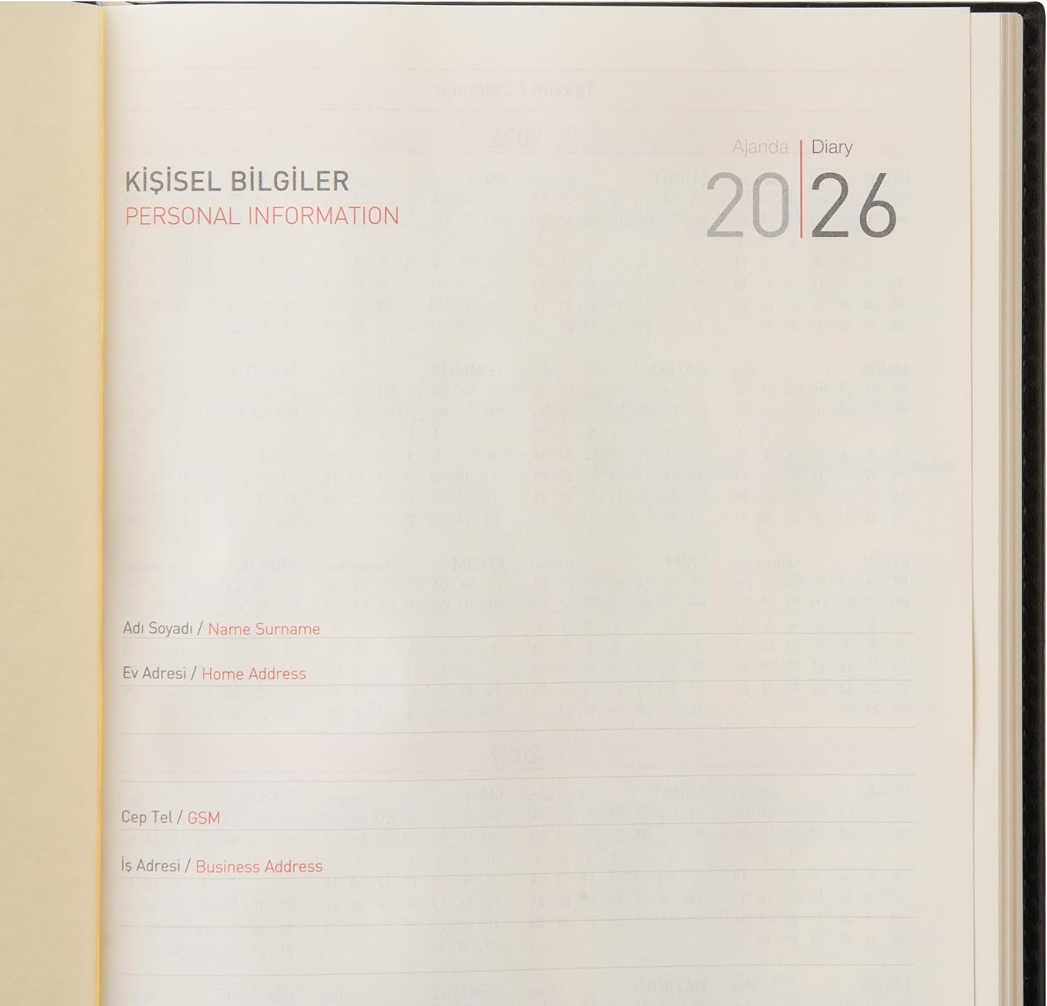 2026 GÜNLÜK ÇİZGİLİ AJANDA S. DERİ AJANDA TELEFON KILIFLI KAPAK 17X24 CM TABA