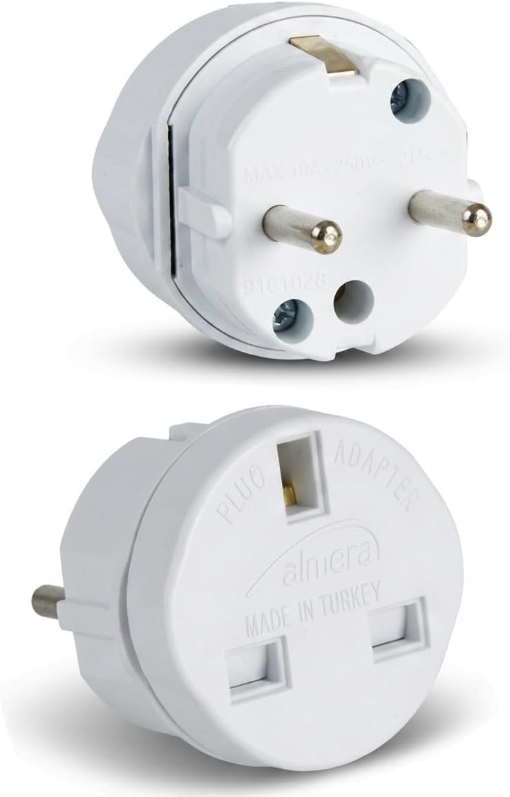 İngiliz Priz Adaptörü, UK Fiş Dönüştürücü, Topraklı Seyahat Adaptörü; Türkiye Tipi Cihazlar İçin 3500W Güç, TSE & CE Sertifikalı Yanmaz Gövde - İngiltere Dubai Hong Kong Singapur Uyumlu Almera