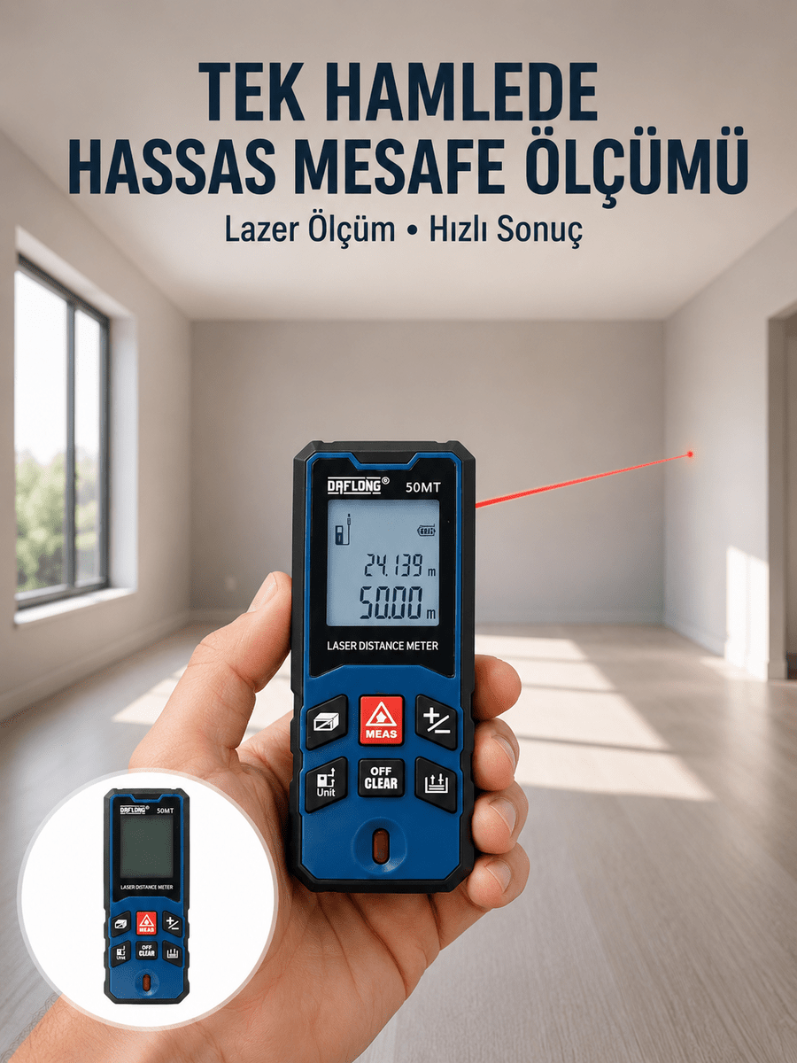 Lazer Metre 50 MT Hassas ve Hızlı Ölçüm Özellikli Yeni Nesil