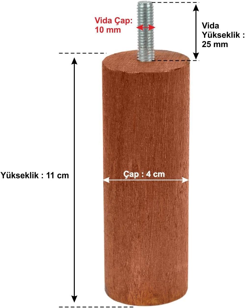 Ahşap Mobilya Baza Koltuk Kanepe Ayağı Vida Çapı 10 mm Kahverengi