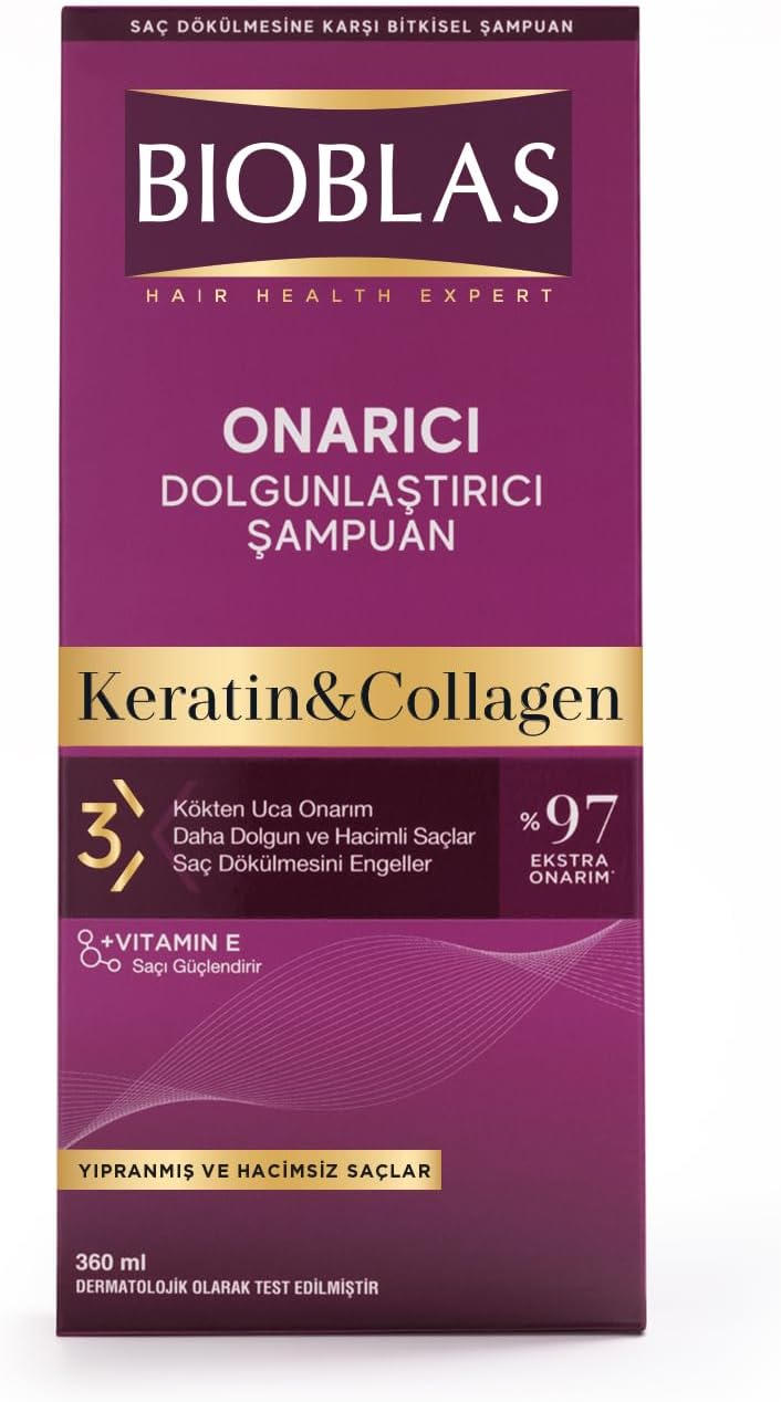 Kolajen & Keratin Şampuan – Saç Dökülmesine Karşı, Onarıcı ve Dolgunlaştırıcı Etki, Bitkisel Kompleks B19, 360 ml