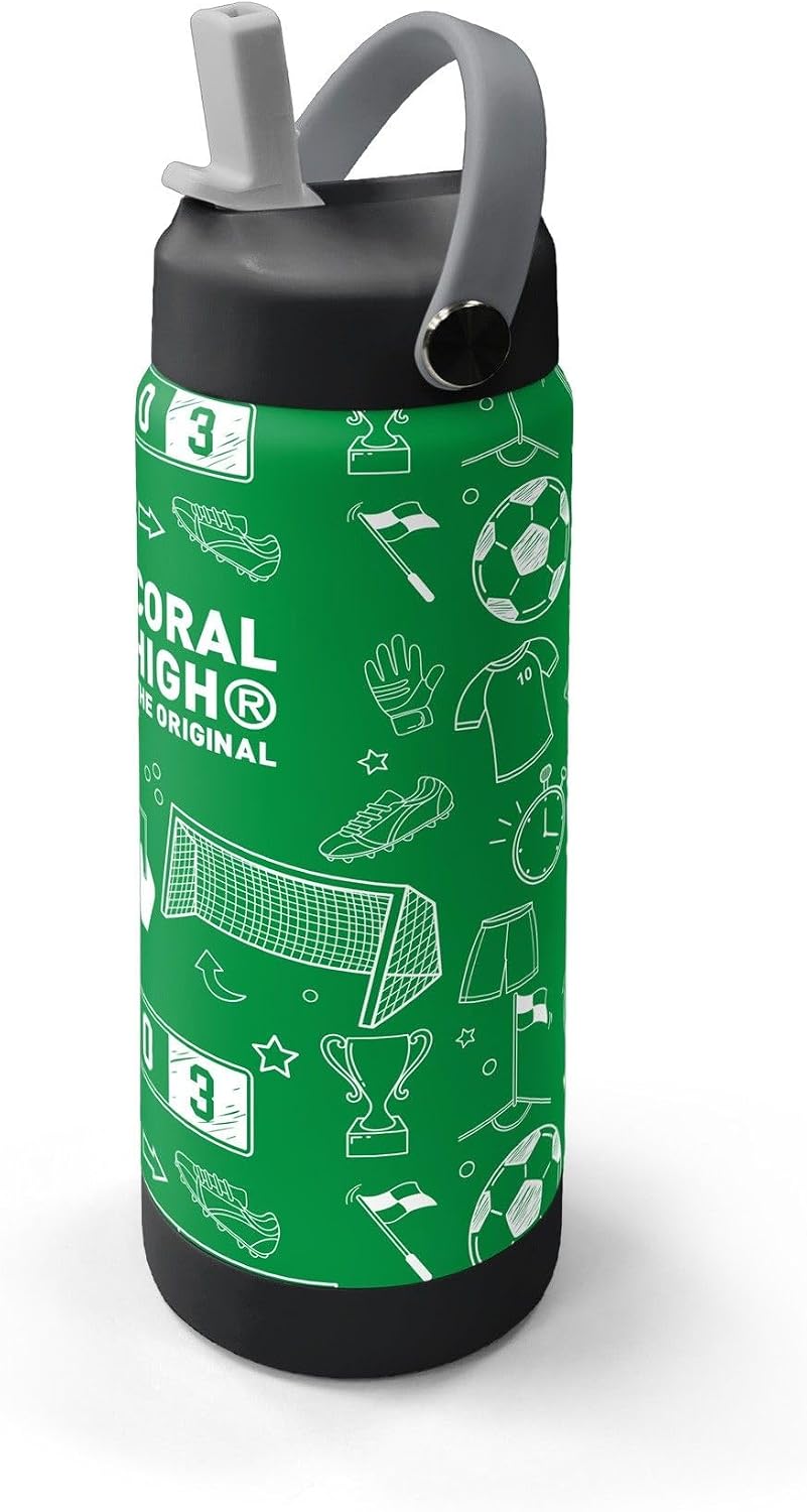 650 ml Erkek Çocuk Yeşil Futbol Baskılı Çelik Suluk/Matara (Pipetli) 38329