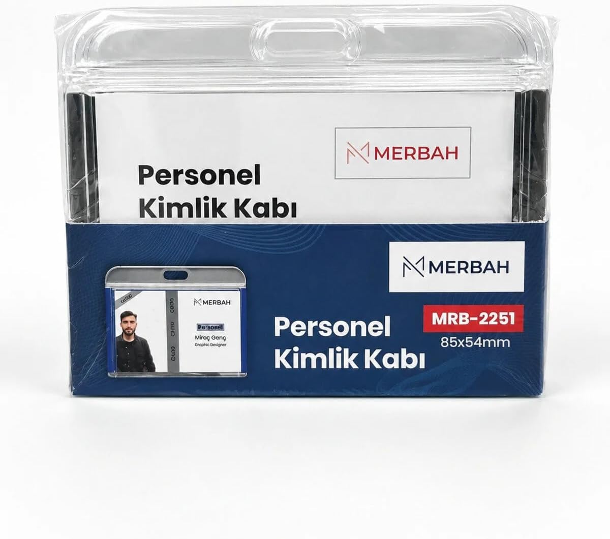 Merbah 10'lu Kılıflı Personel Kimlik Kabı - Yatay Yan Model Şeffaf Yaka Kartı Koruyucu (MRB-2251) (10, Mavi, MRB-2251)