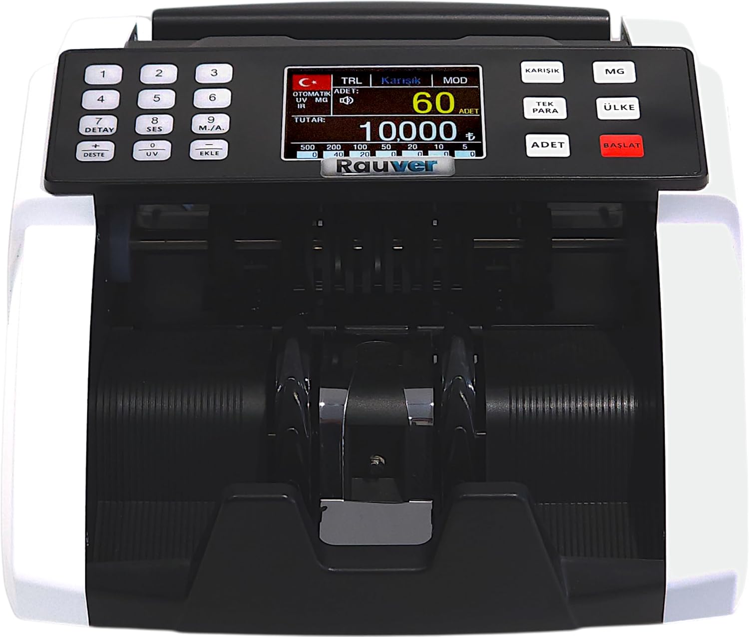 Rauver Sc8000 Lite, TL Karışık Sayım, Dolar ve Euro Adet Sayım Sahte Kontrollü Para Sayma Makinesi - Müşteri Ekranı Hediyeli