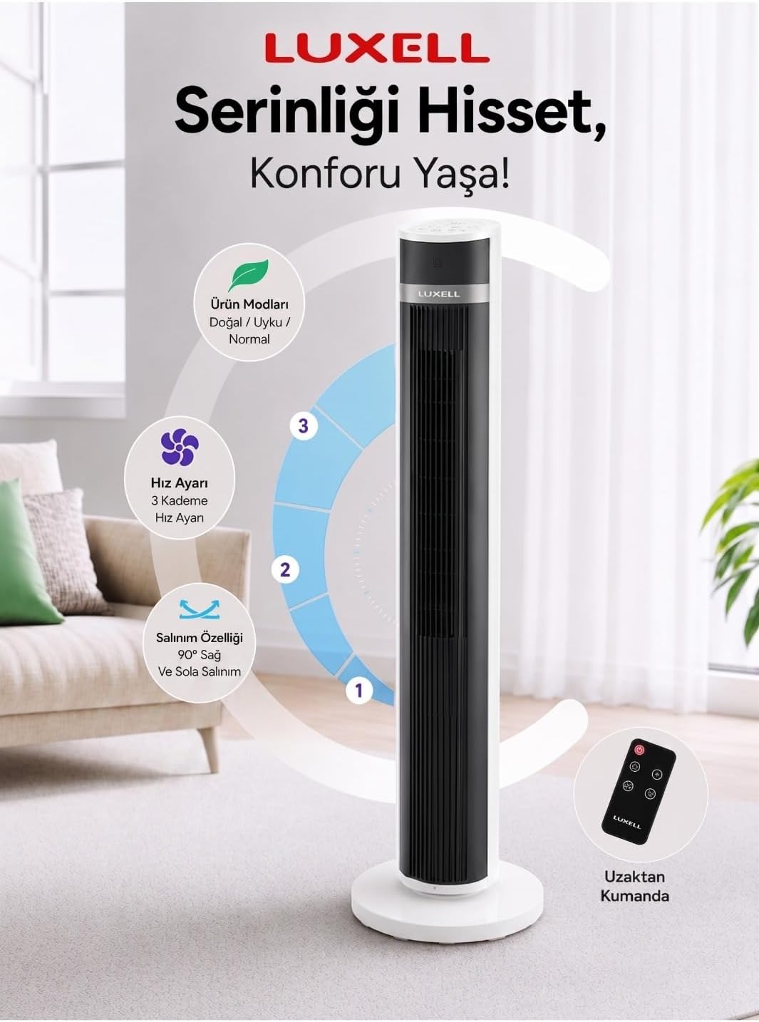 LXF-260 W Beyaz Kule Vantilatör