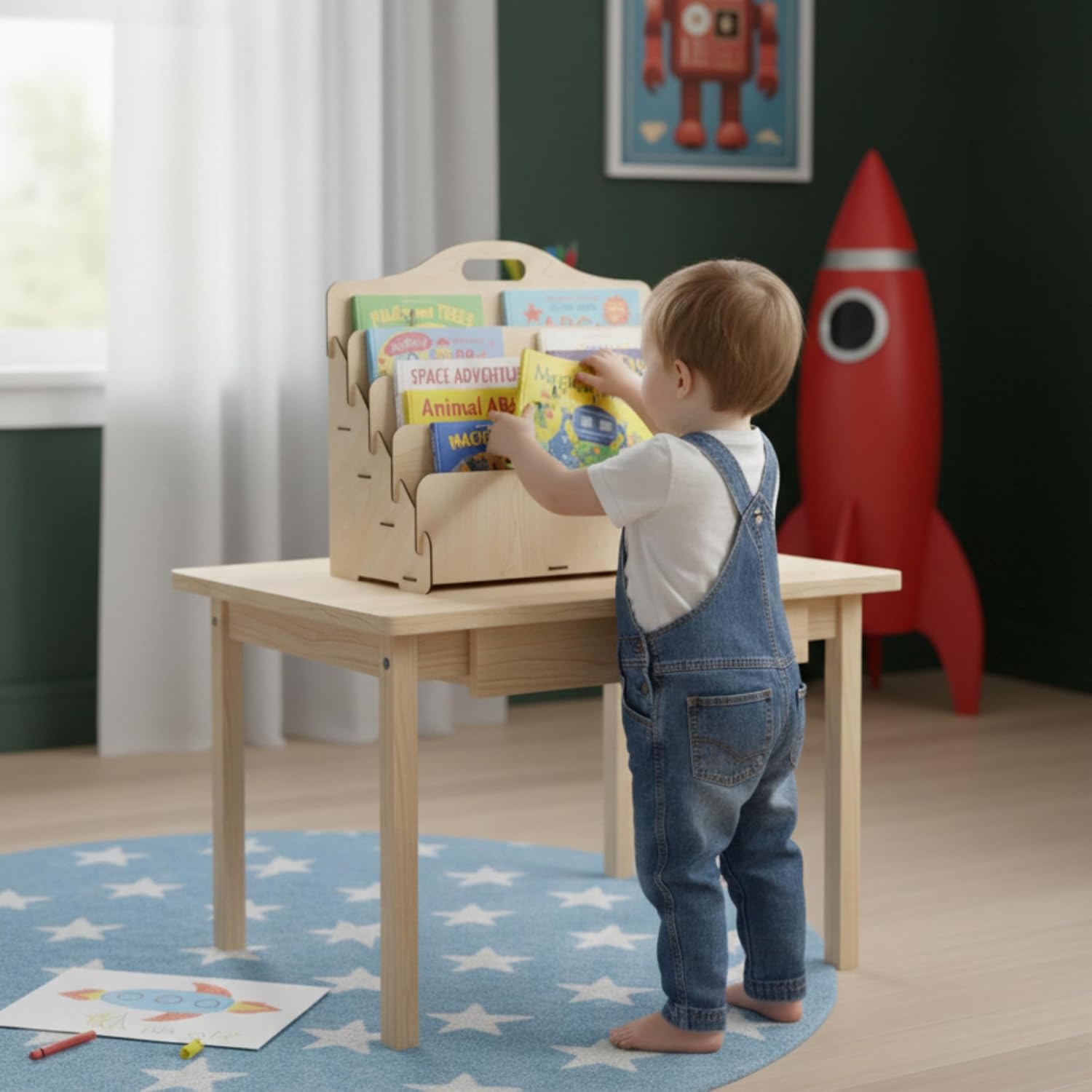 Carry Montessori 4 Raflı Ahşap Mini Kitaplık -Çocuk Odası Kitaplık - Çocuk Kitaplığı - Bebek & Çocuk Odası için Mini Kitaplık- Çocukların kolay erişebileceği kitaplık - (AKÇAAĞAÇ)