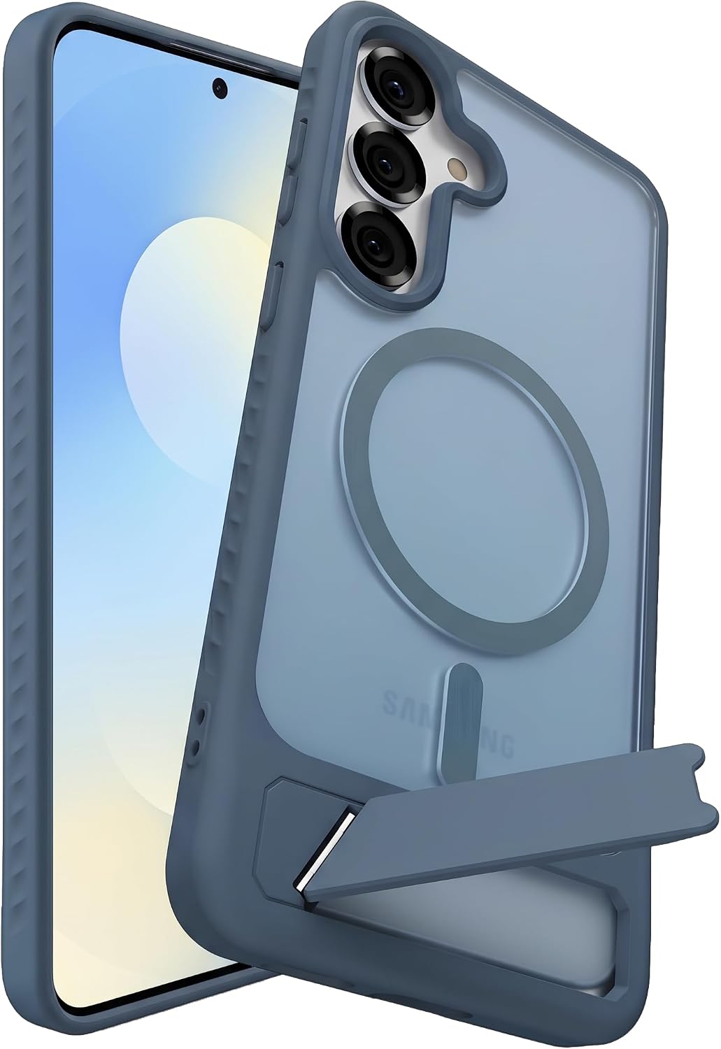 [Frost-Stand] Samsung Galaxy S25 FE için Kılıf Yatay Stantlı Manyetik [MagSafe ile Uyumlu] S25 FE Koruyucu Darbeye Dayanıklı Arkası Sert ve Yarı Saydam Samsung S25 FE Kılıf (Mavi)
